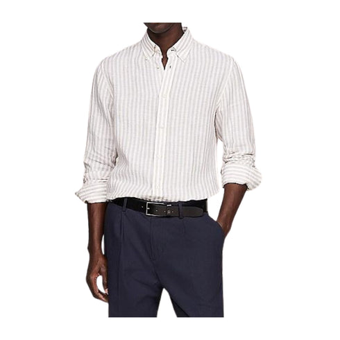 TOMMY HILFIGER Camicia di lino Camicia Uomo in lino a righe Bianco beige - Francavilla Moda